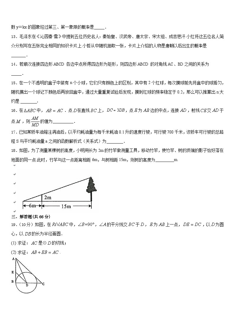 河北省石家庄市井陉矿区贾庄镇区贾庄中学2023-2024学年九上数学期末综合测试模拟试题含答案第3页