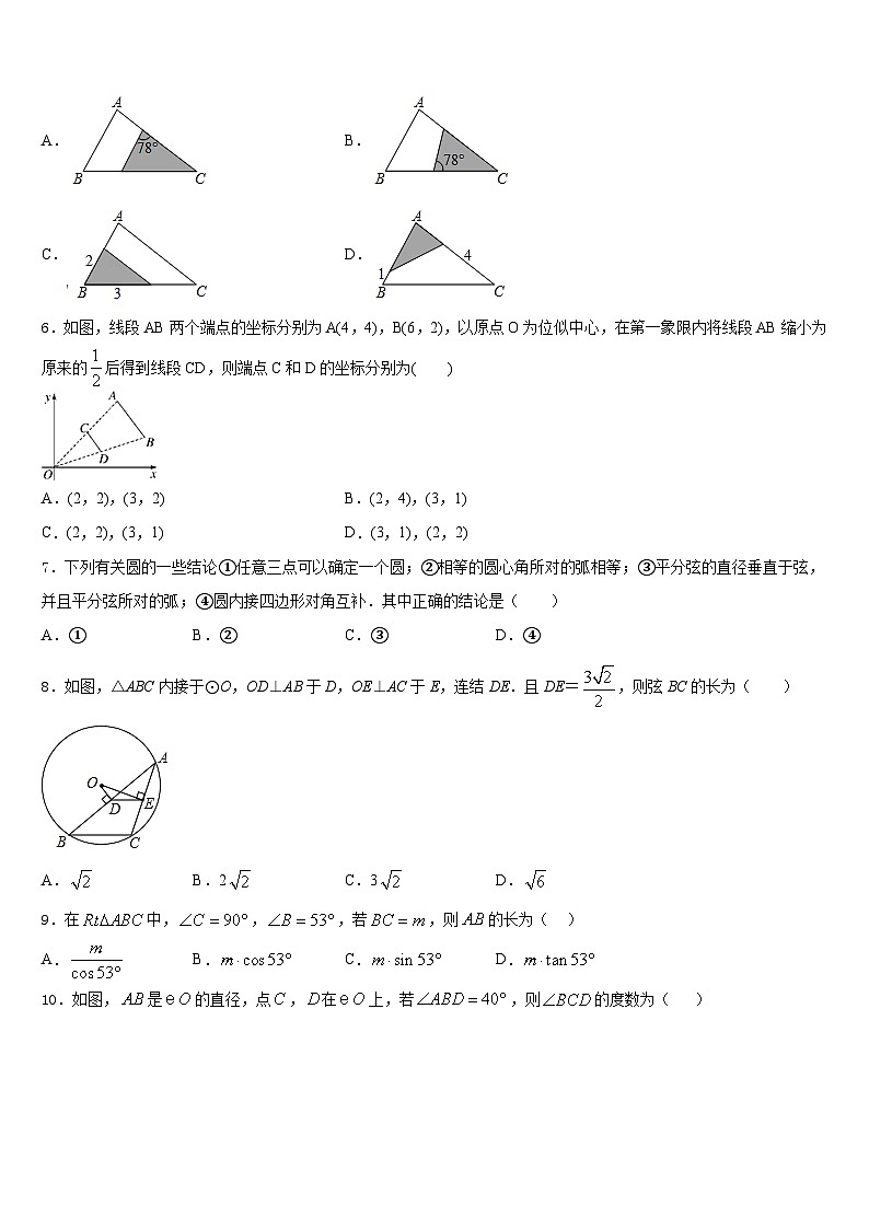 河北石家庄市新华区第四十二中学2023-2024学年九上数学期末经典试题含答案02