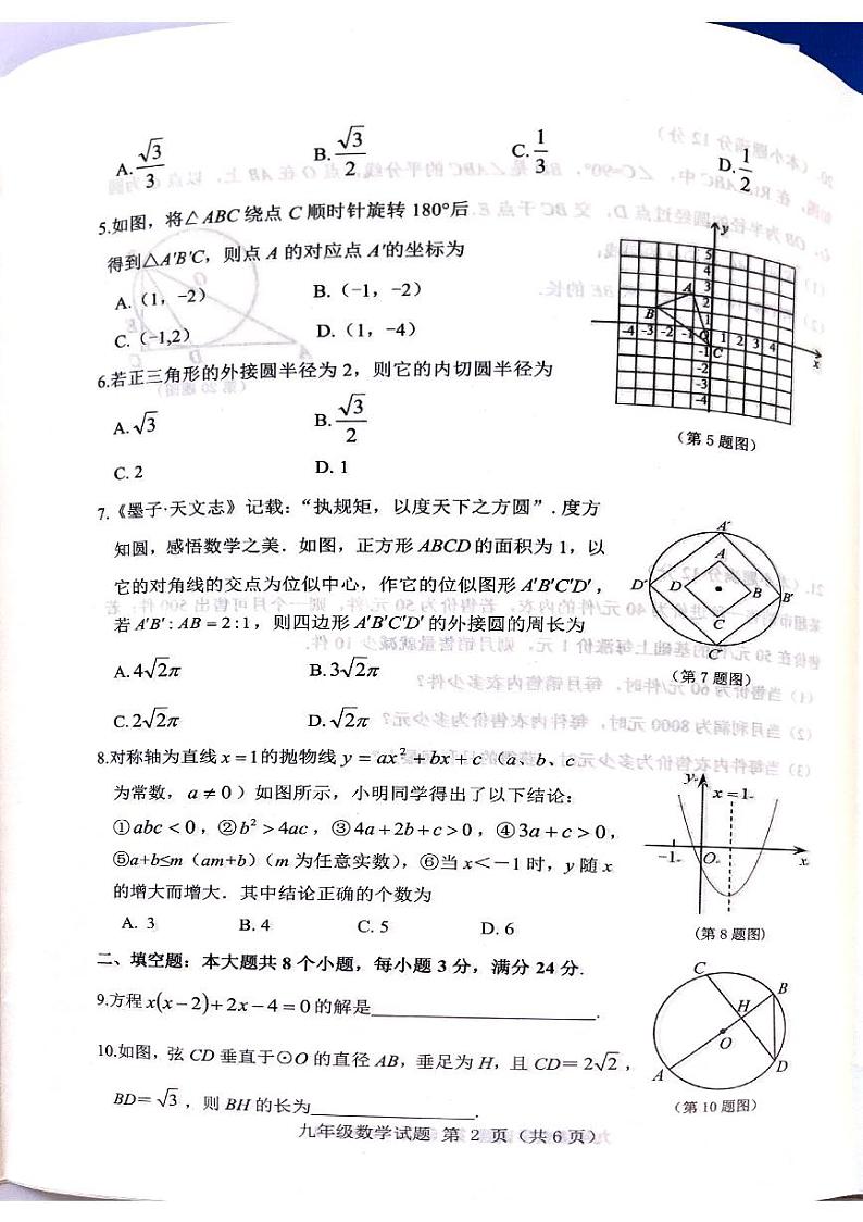 山东省滨州市博兴县2023-2024学年九年级上学期1月期末联考数学试题02