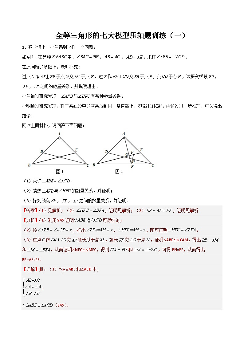 全等三角形的七大模型压轴题训练（一）（解析版）第1页