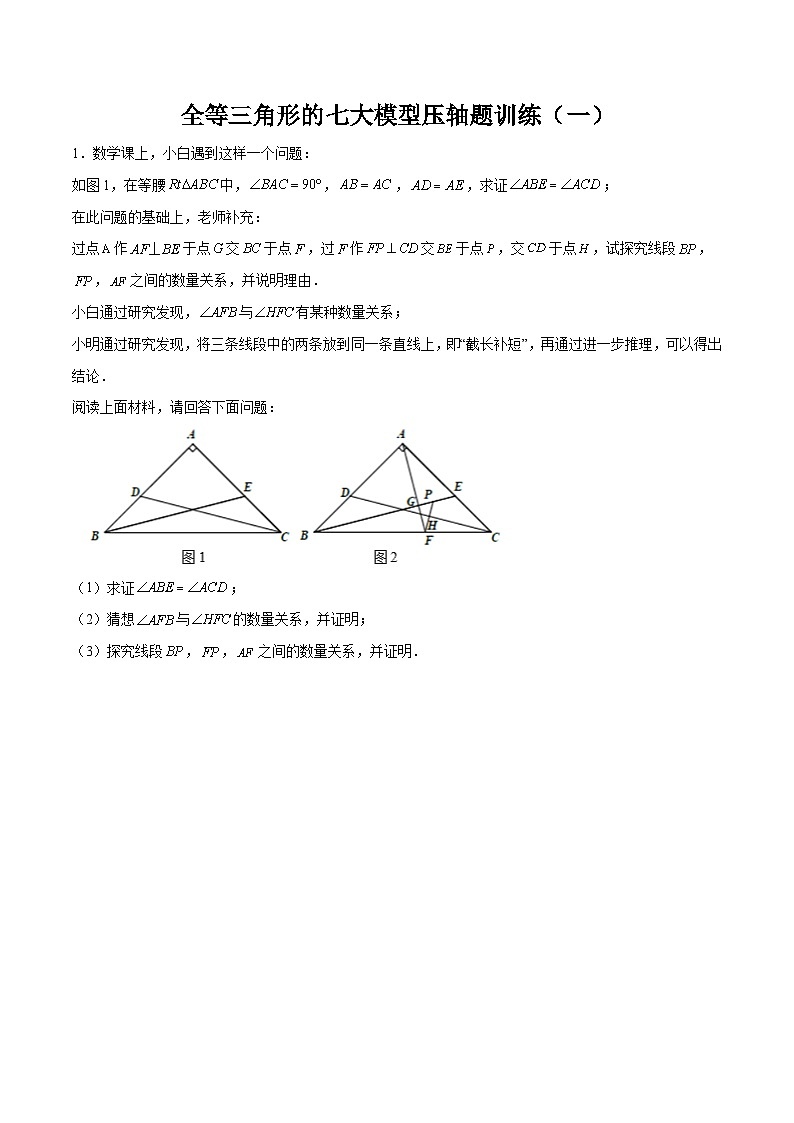 全等三角形的七大模型压轴题训练（一）（原卷版）第1页