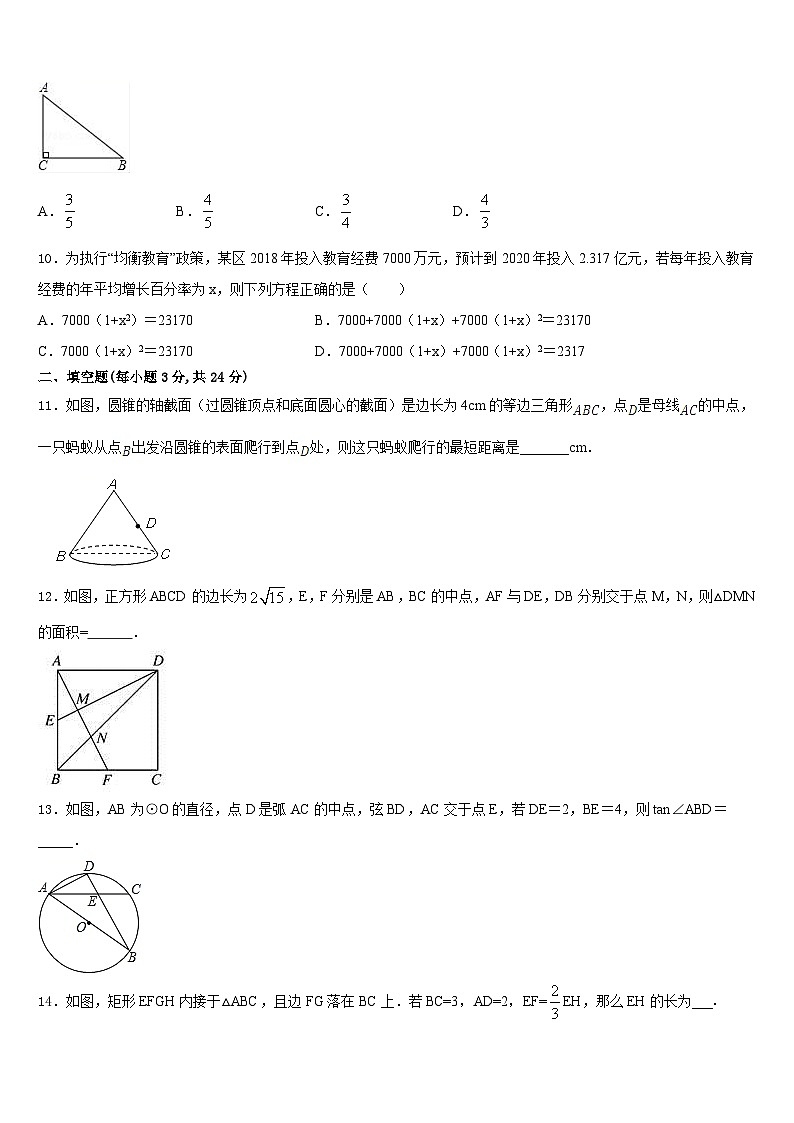 湖北省武汉市江夏区2023-2024学年九年级数学第一学期期末考试模拟试题含答案第3页