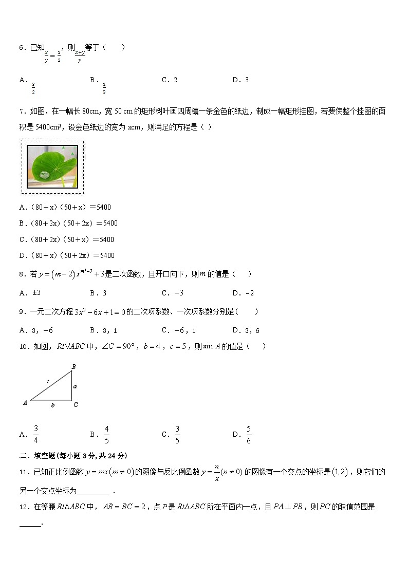 陕西省咸阳市秦都区2023-2024学年数学九上期末质量检测模拟试题含答案第2页