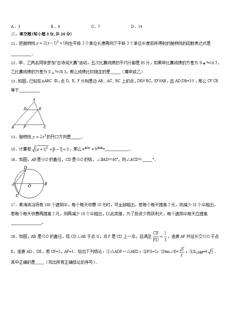 通化市重点中学2023-2024学年数学九年级第一学期期末综合测试试题含答案第3页