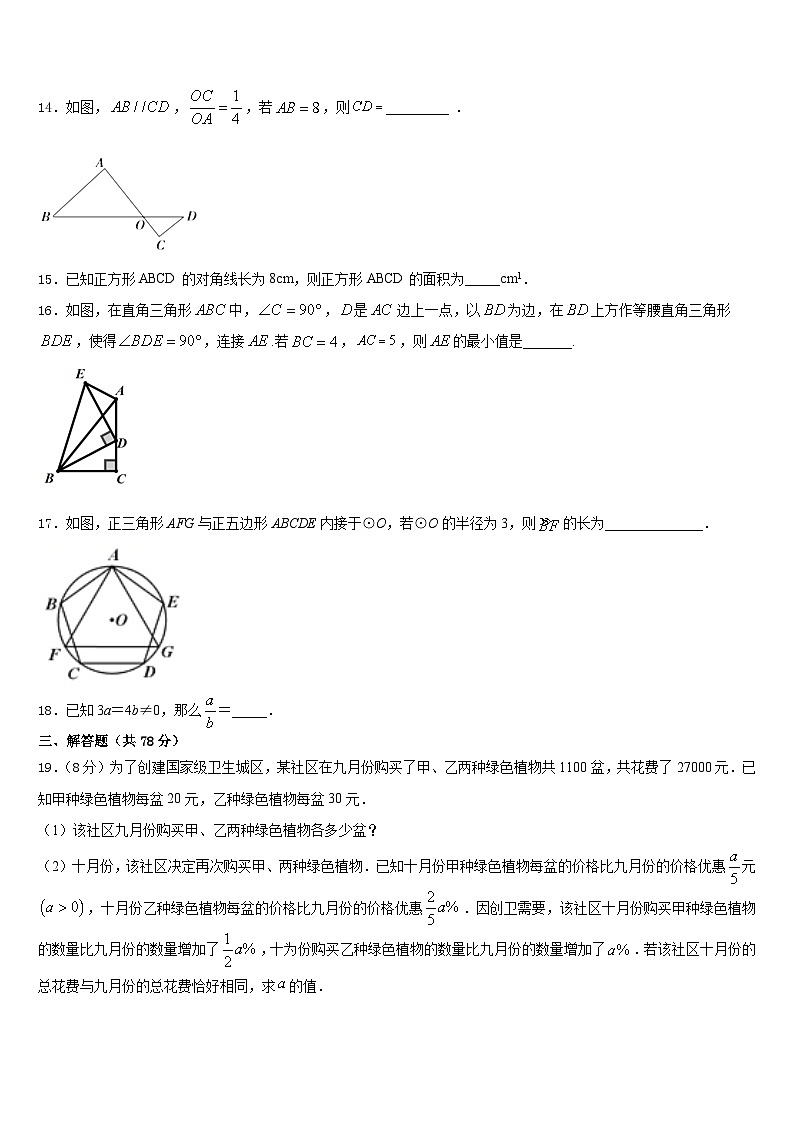 2023-2024学年安徽省合肥市庐阳区九上数学期末学业质量监测模拟试题含答案03