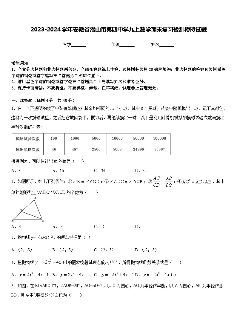 2023-2024学年安徽省潜山市第四中学九上数学期末复习检测模拟试题含答案第1页