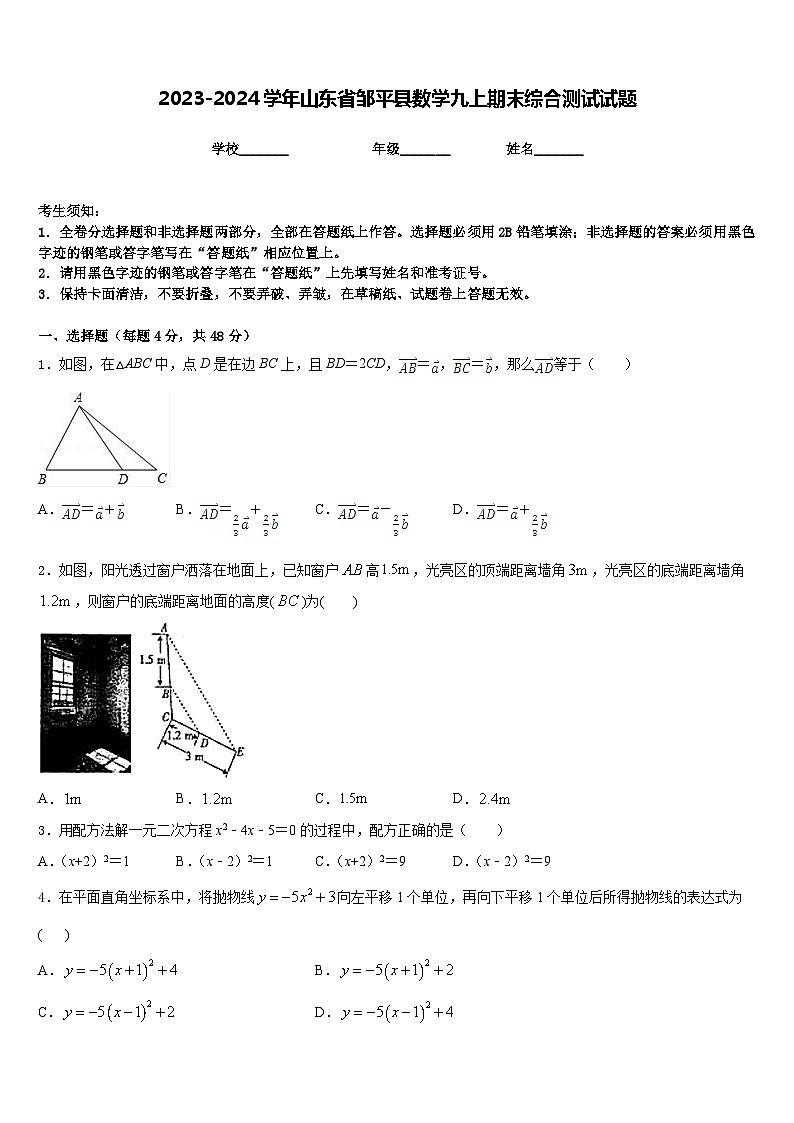 2023-2024学年山东省邹平县数学九上期末综合测试试题含答案第1页