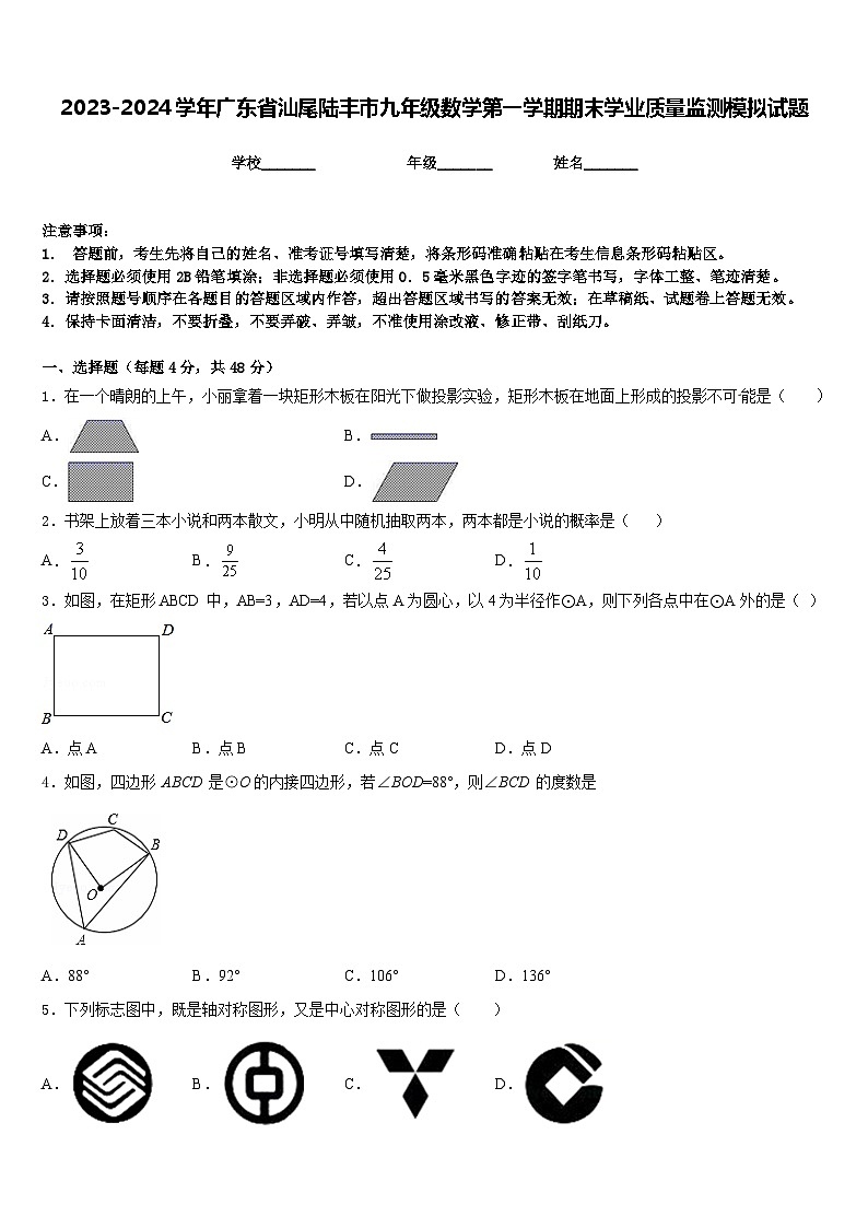 2023-2024学年广东省汕尾陆丰市九年级数学第一学期期末学业质量监测模拟试题含答案第1页