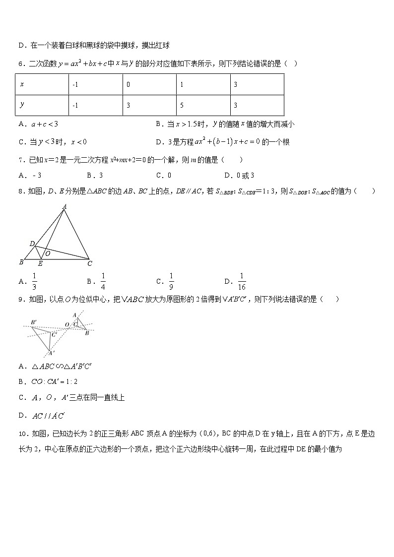 2023-2024学年广东省湛江市第二十七中学九年级数学第一学期期末监测模拟试题含答案第2页
