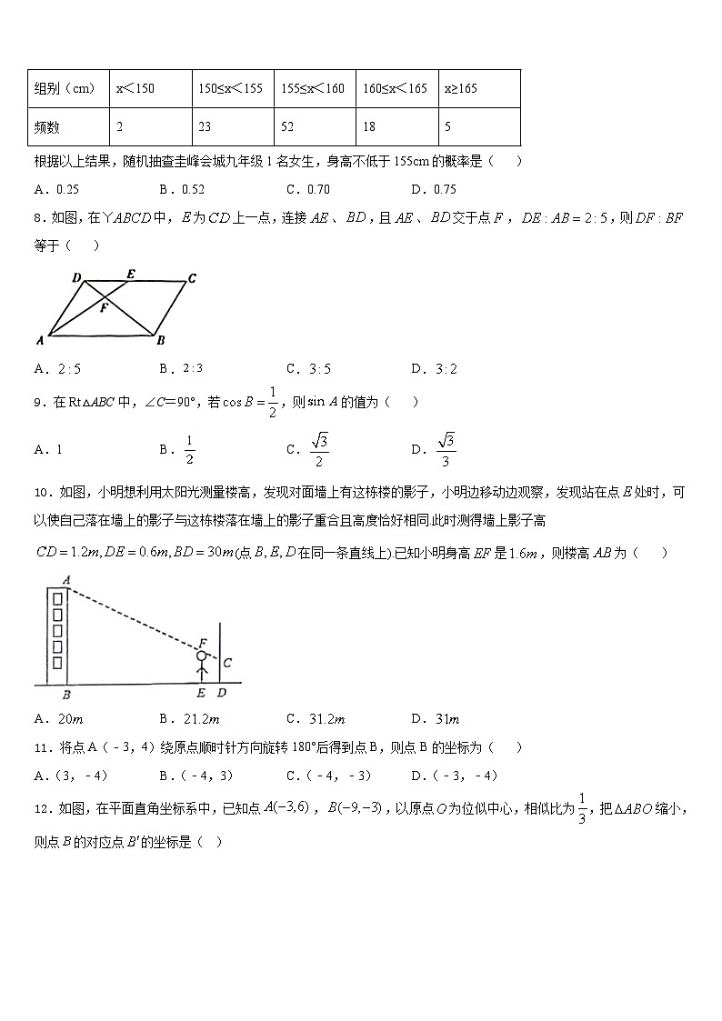2023-2024学年广西柳州市城中区文华中学数学九上期末调研模拟试题含答案02