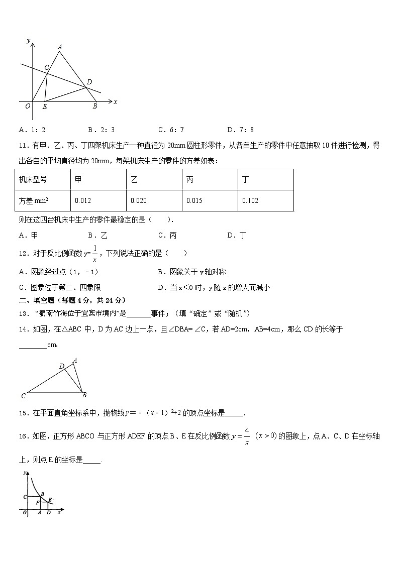 2023-2024学年吉林省长春市德惠市第三中学九上数学期末学业水平测试模拟试题含答案03