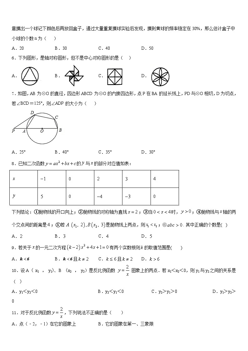 2023-2024学年江苏省泰州海陵学校数学九上期末学业水平测试模拟试题含答案02