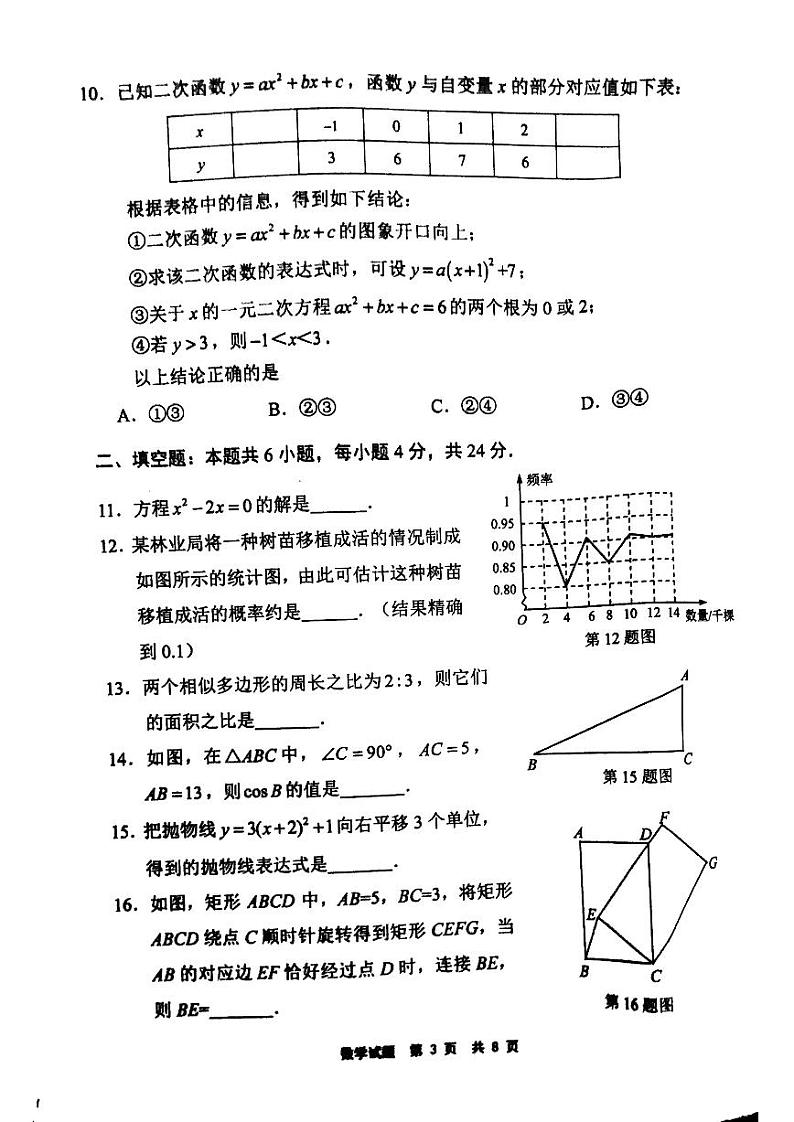 福建省宁德市2023—2024学年九年级上学期1月期末数学试题第3页