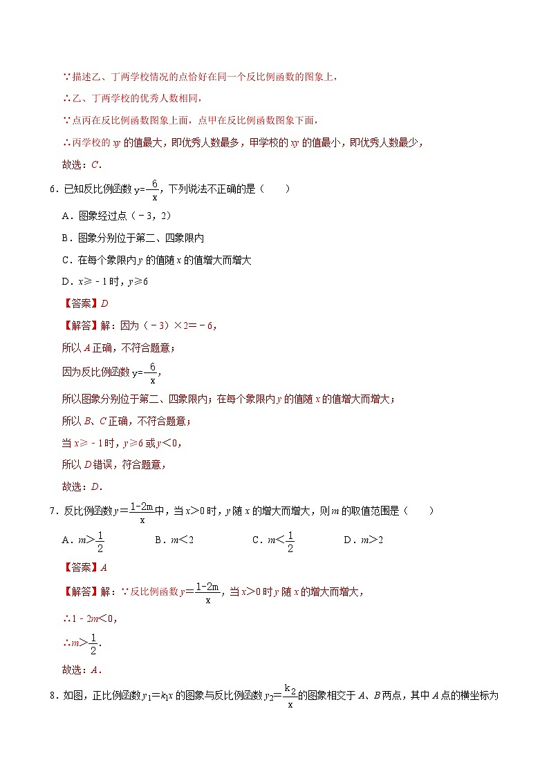 专题11 反比例函数综合过关检测-备战2024年中考数学一轮复习考点帮（全国通用）（解析版）第3页