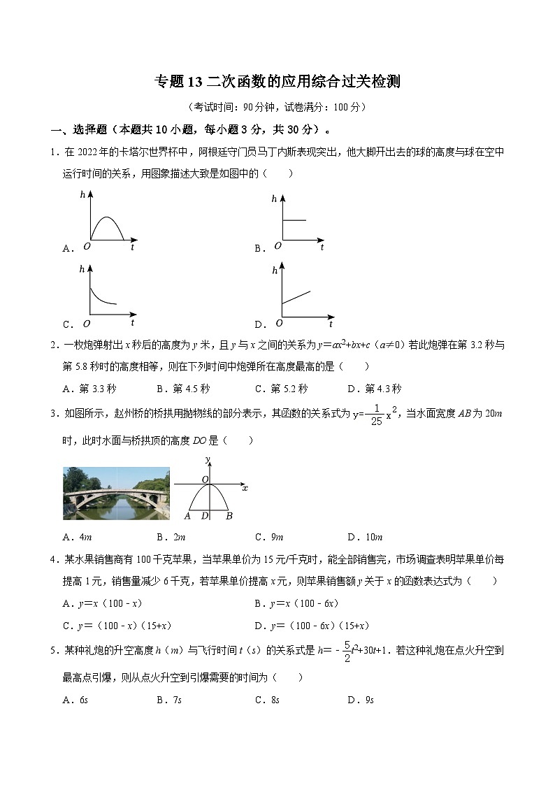 专题13 二次函数的应用综合过关检测-备战2024年中考数学一轮复习考点全预测（全国通用）01