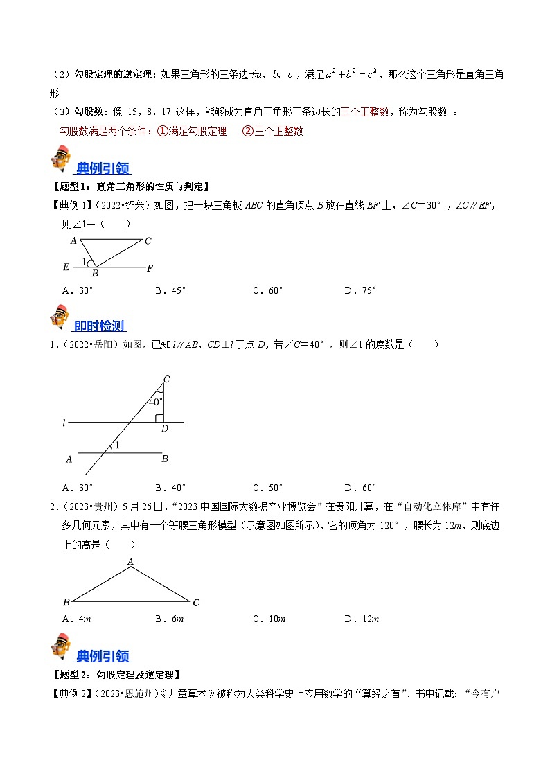 专题18 直角三角形的核心知识点精讲（讲义）-备战2024年中考数学一轮复习考点全预测（全国通用）02