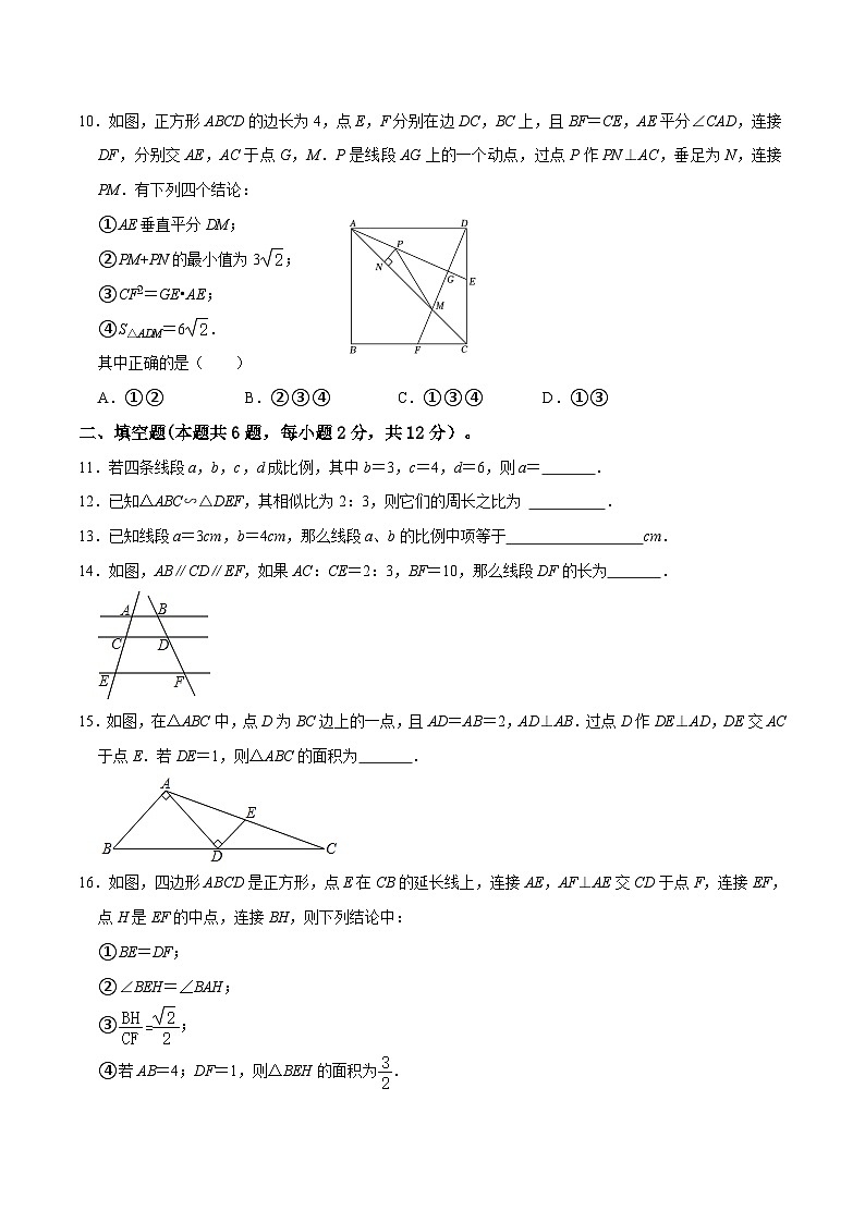 专题19 图形的相似与位似过关检测-备战2024年中考数学一轮复习考点帮（全国通用）（考试版）第3页