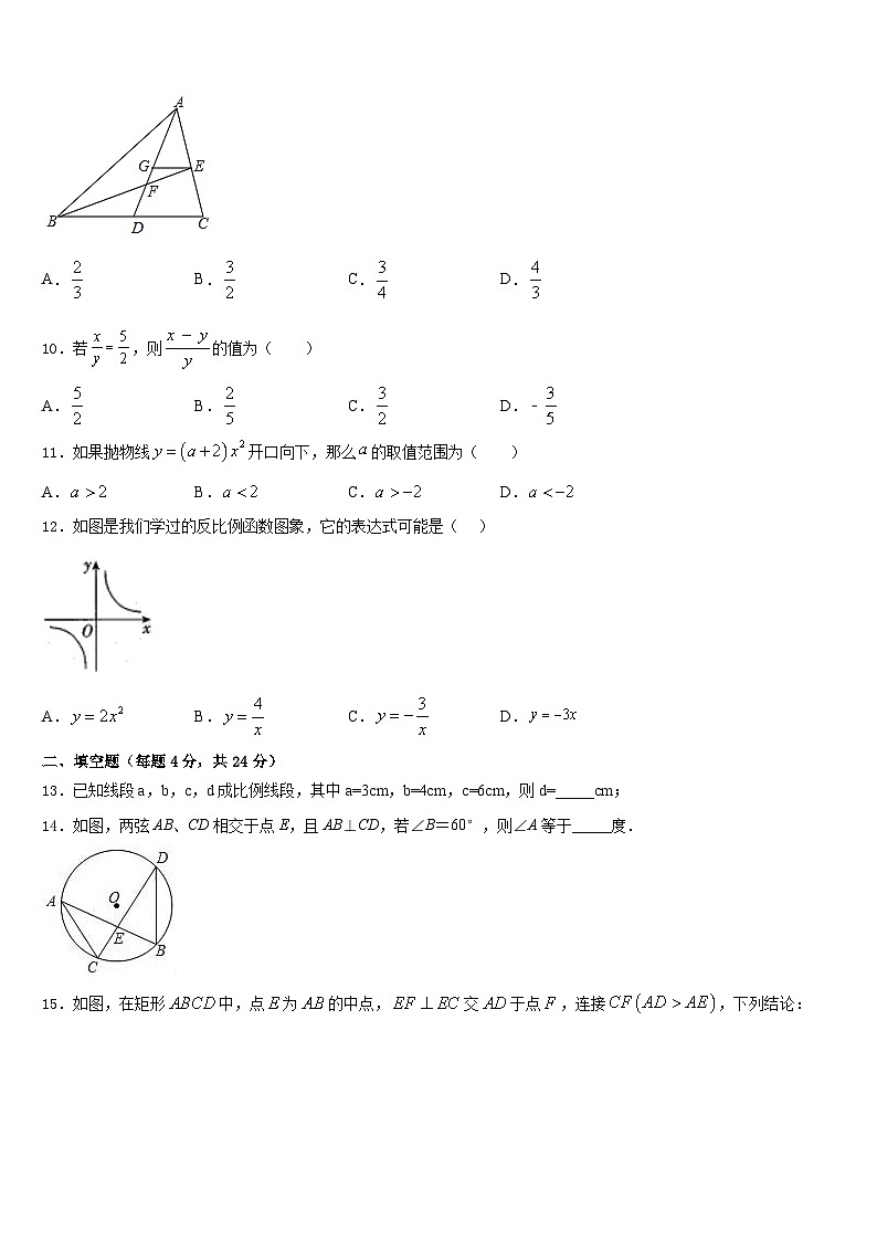 2023-2024学年甘肃省庆阳市第九中学九上数学期末达标检测试题含答案03