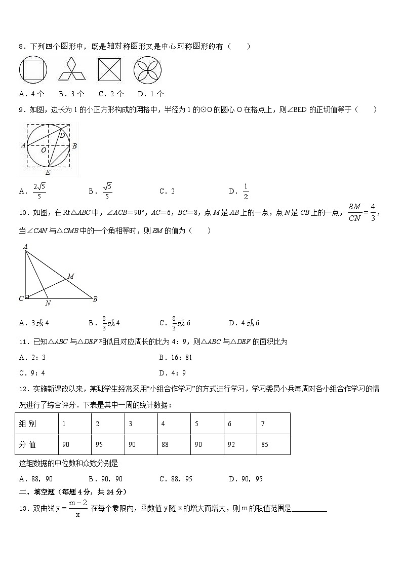 2023-2024学年甘肃省白银市育才学校九上数学期末考试模拟试题含答案02