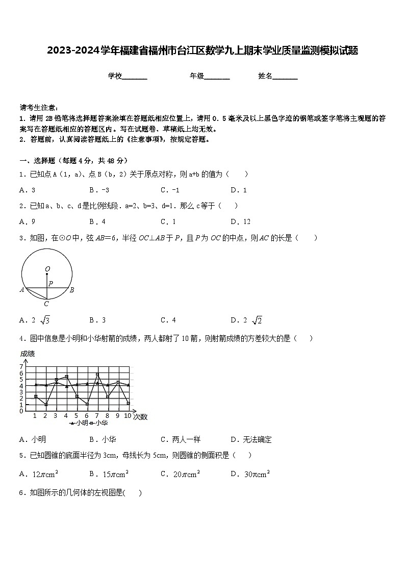 2023-2024学年福建省福州市台江区数学九上期末学业质量监测模拟试题含答案01