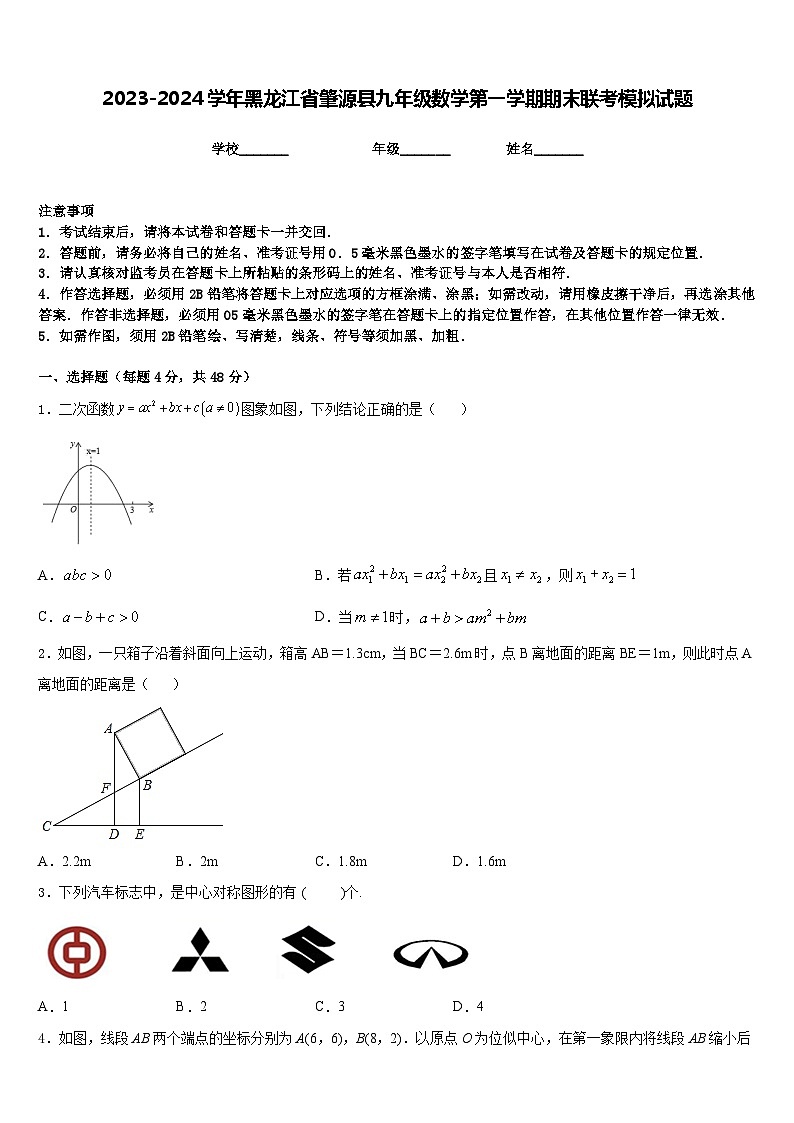 2023-2024学年黑龙江省肇源县九年级数学第一学期期末联考模拟试题含答案01