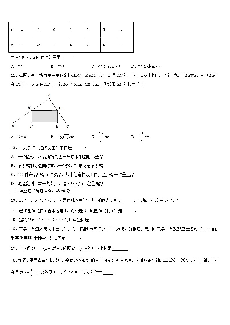 云南省曲靖市2023-2024学年九年级数学第一学期期末教学质量检测模拟试题含答案03