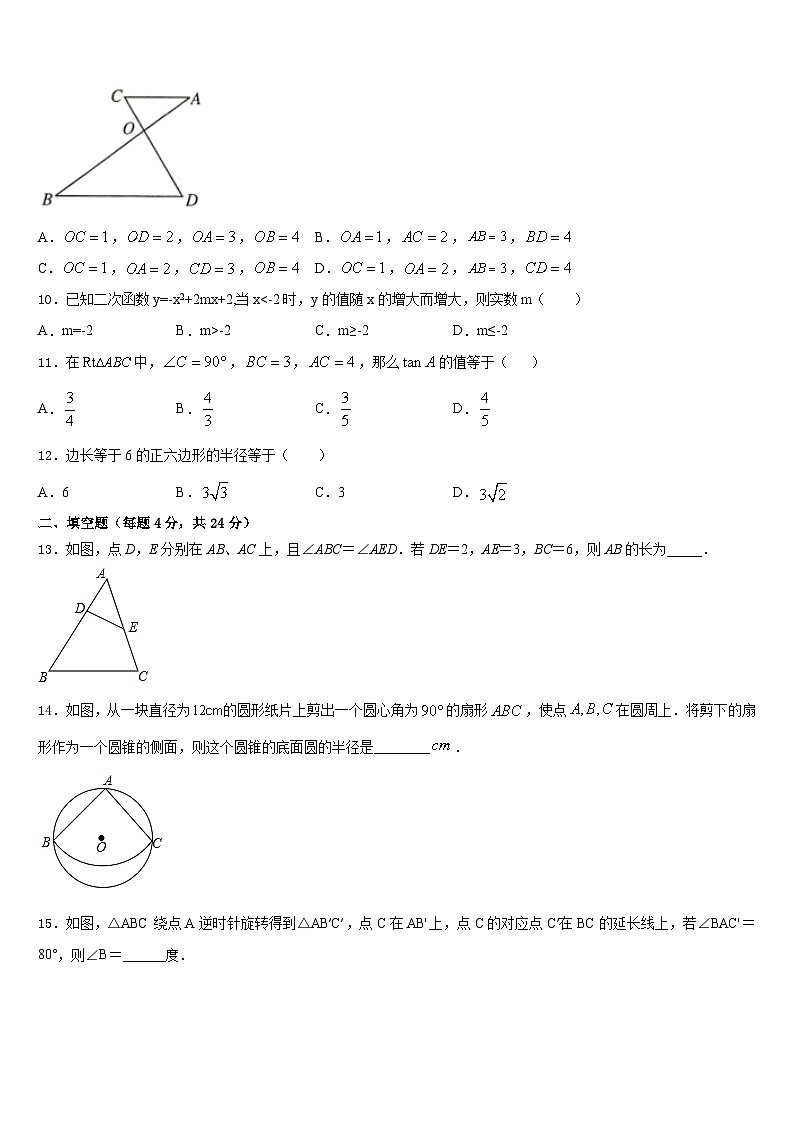 四川省甘孜市2023-2024学年九上数学期末检测模拟试题含答案第3页