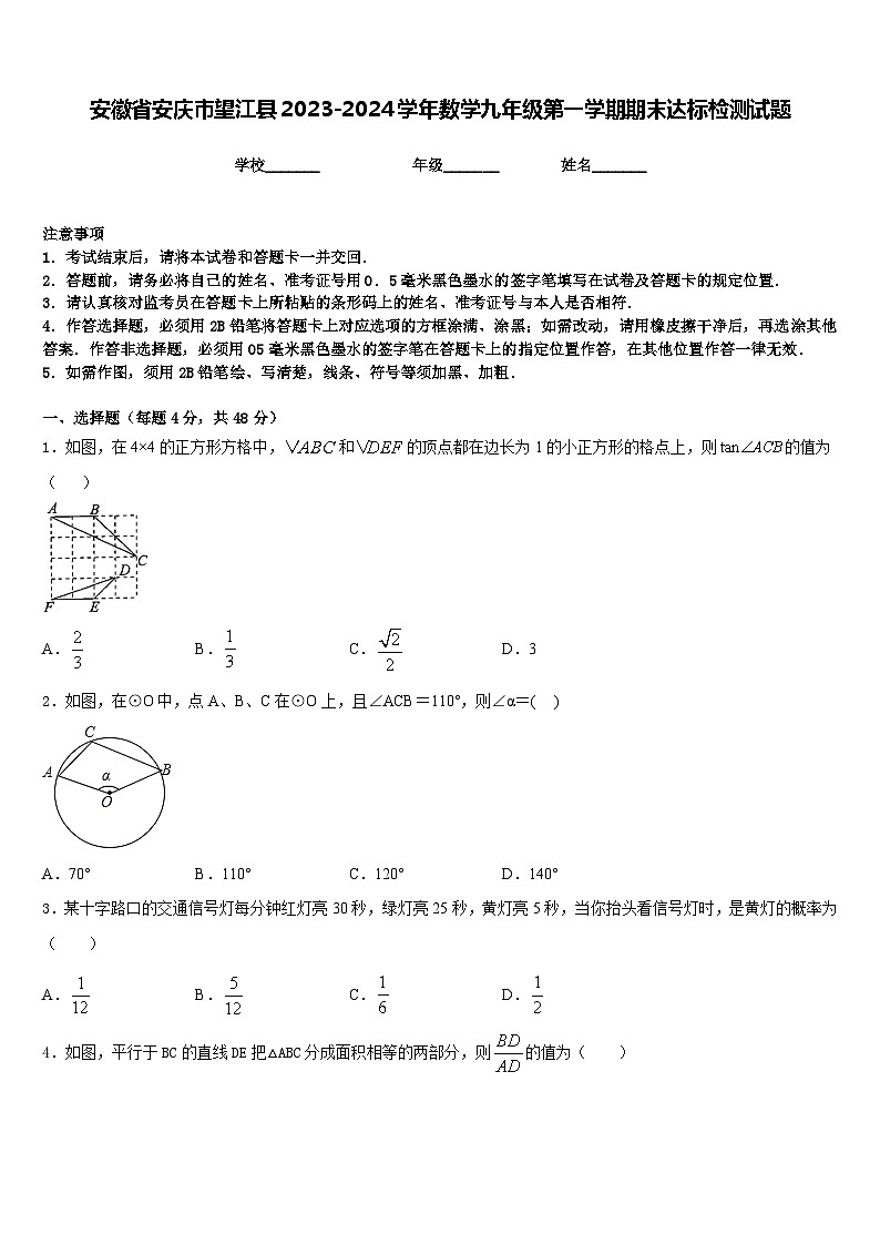安徽省安庆市望江县2023-2024学年数学九年级第一学期期末达标检测试题含答案01