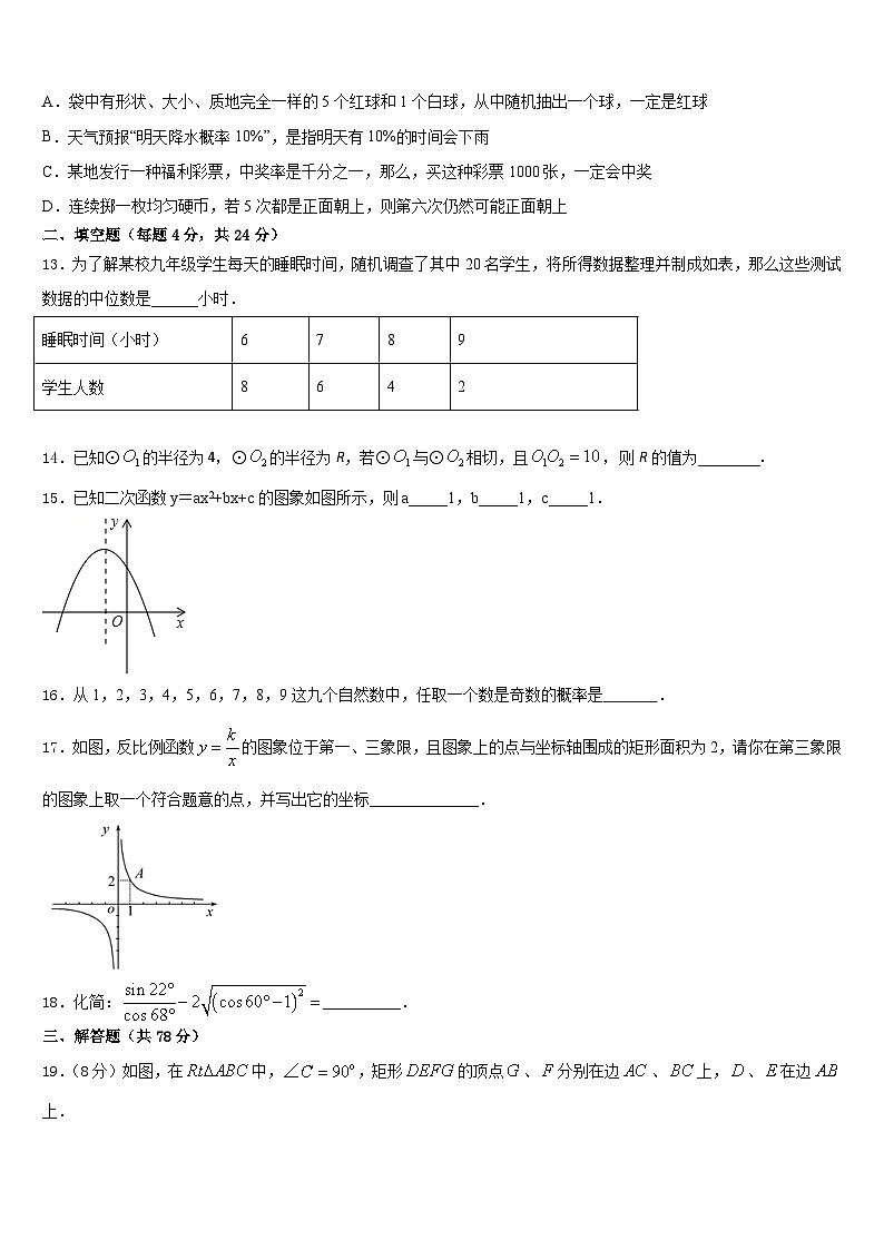 安徽省蚌埠局属学校2023-2024学年数学九上期末调研试题含答案03