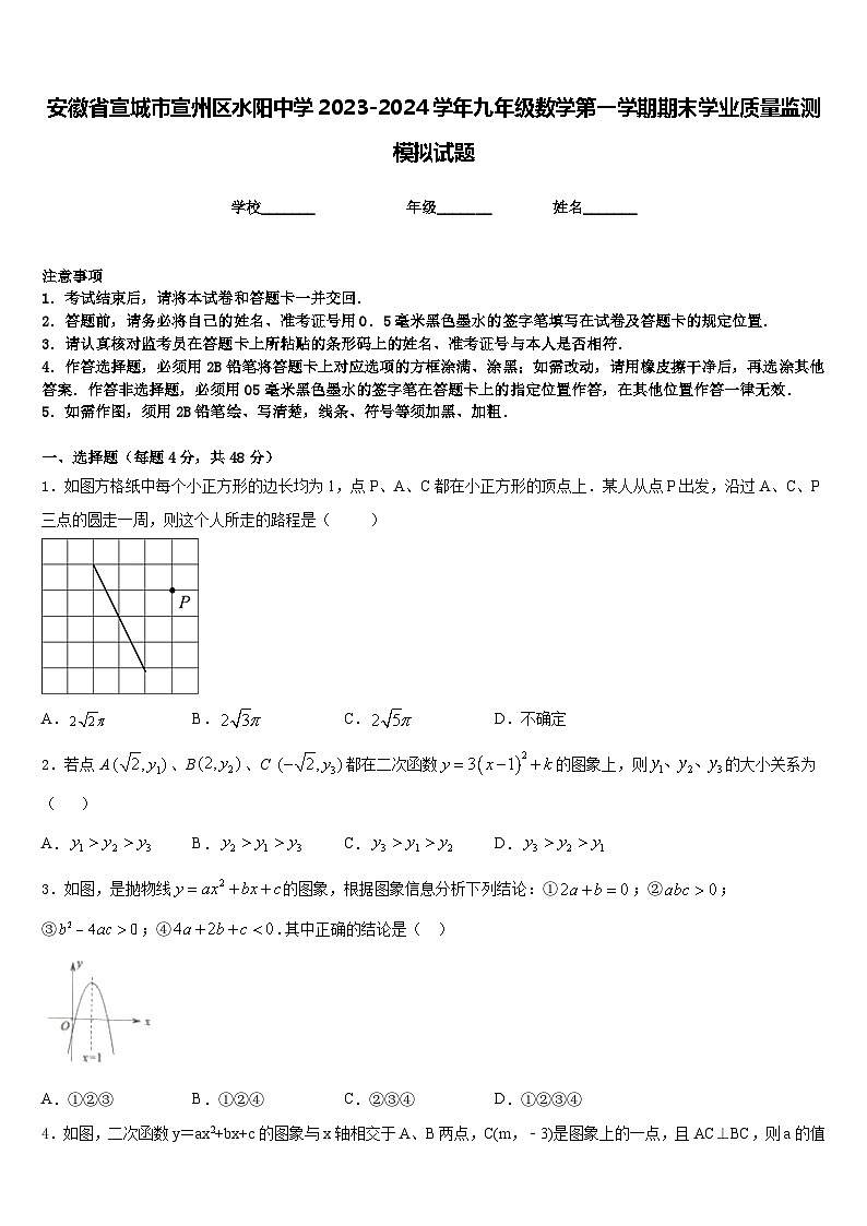 安徽省宣城市宣州区水阳中学2023-2024学年九年级数学第一学期期末学业质量监测模拟试题含答案01