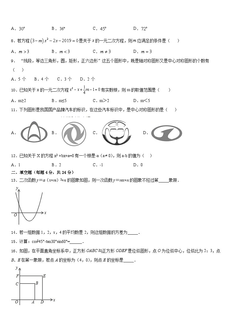 安徽省阜阳市临泉县2023-2024学年数学九年级第一学期期末达标检测模拟试题含答案02