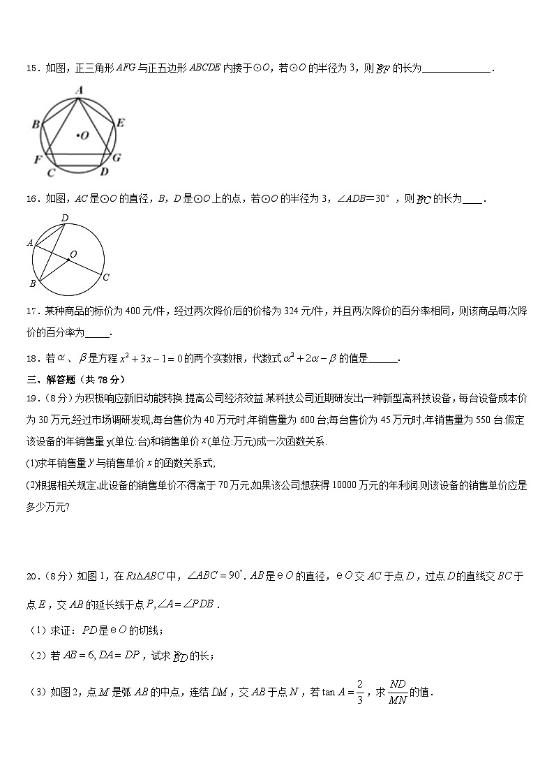 山东省峄城区底阁镇中学2023-2024学年九年级数学第一学期期末考试试题含答案第3页