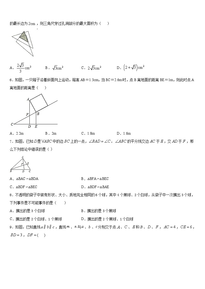 广东省中学山市杨仙逸中学2023-2024学年九上数学期末质量检测试题含答案02