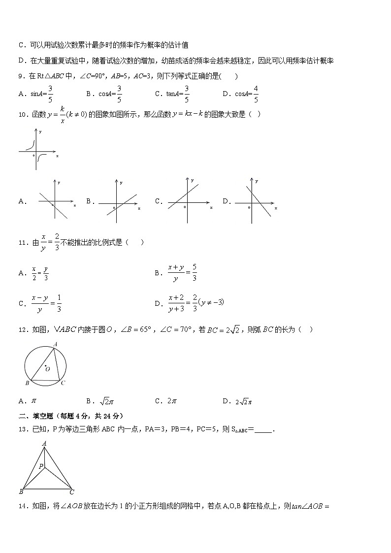 2023-2024学年河北省沧州泊头市第四中学数学九上期末学业水平测试模拟试题含答案03