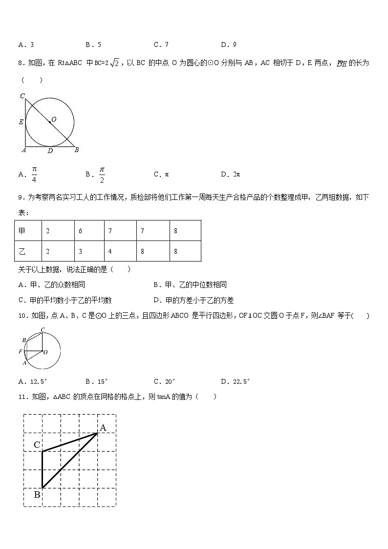山东省济南章丘区五校联考2023-2024学年数学九年级第一学期期末学业水平测试试题含答案03
