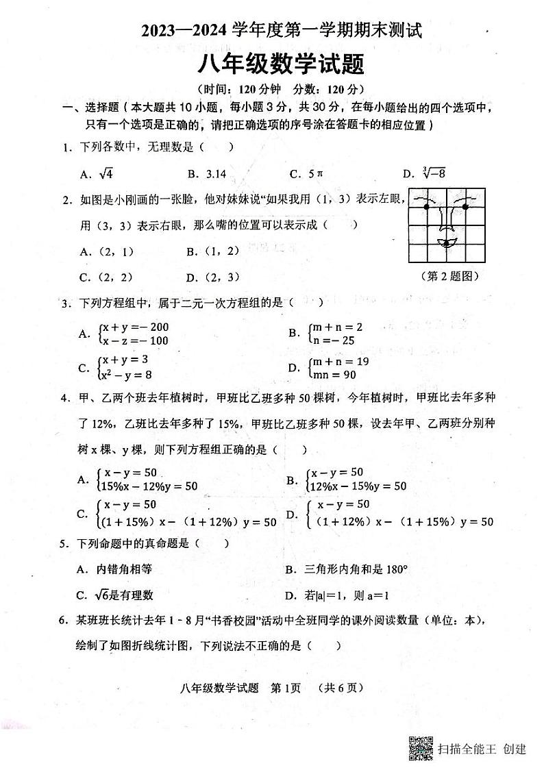 山东省+菏泽市+东明县2023-2024学年+八年级上学期数学期末试题01