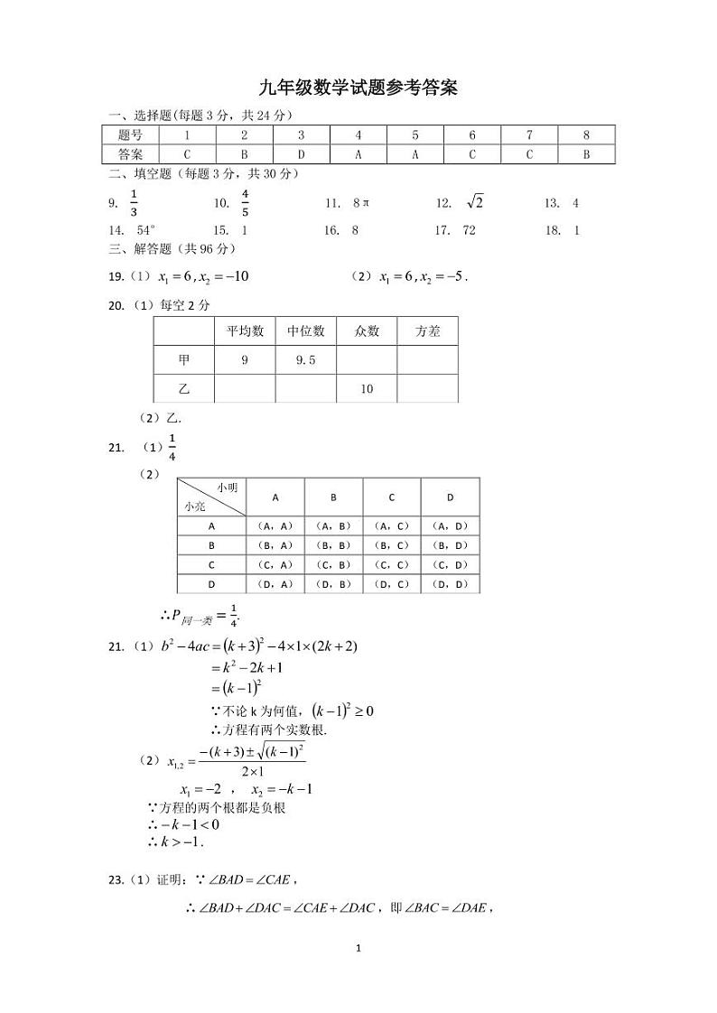 江苏省扬州市江都区2023-2024学年九年级第一学期数学期末试卷01