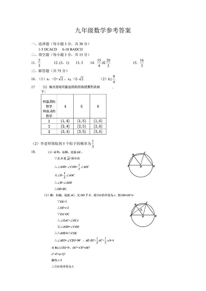 河南周口市项城市2023-2024学年九年级上学期期末测试数学试题01
