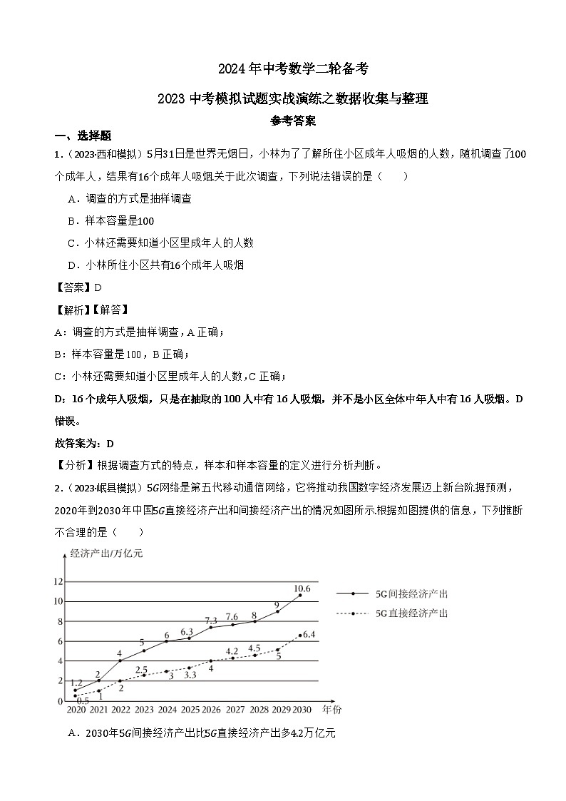 2024年中考数学二轮备考2023中考模拟试题实战演练之数据收集与整理(教师版)第1页