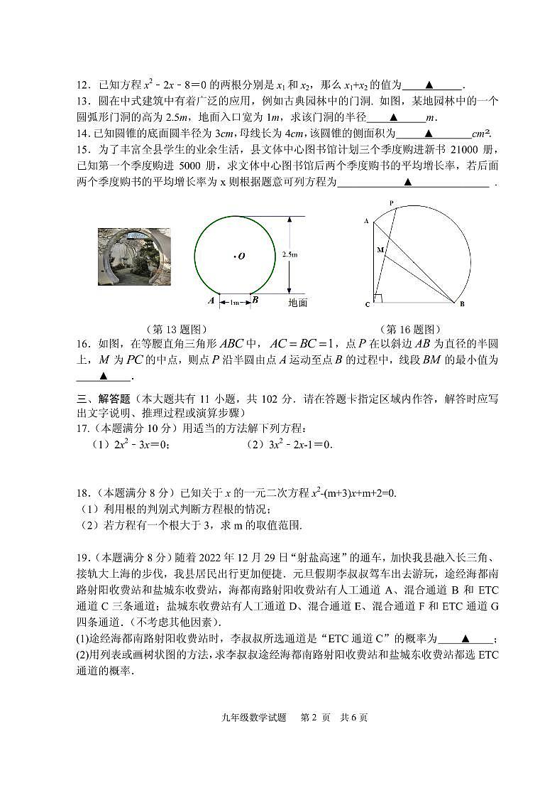 江苏省盐城市射阳县2023-2024学年九年级上学期期末数学试卷02
