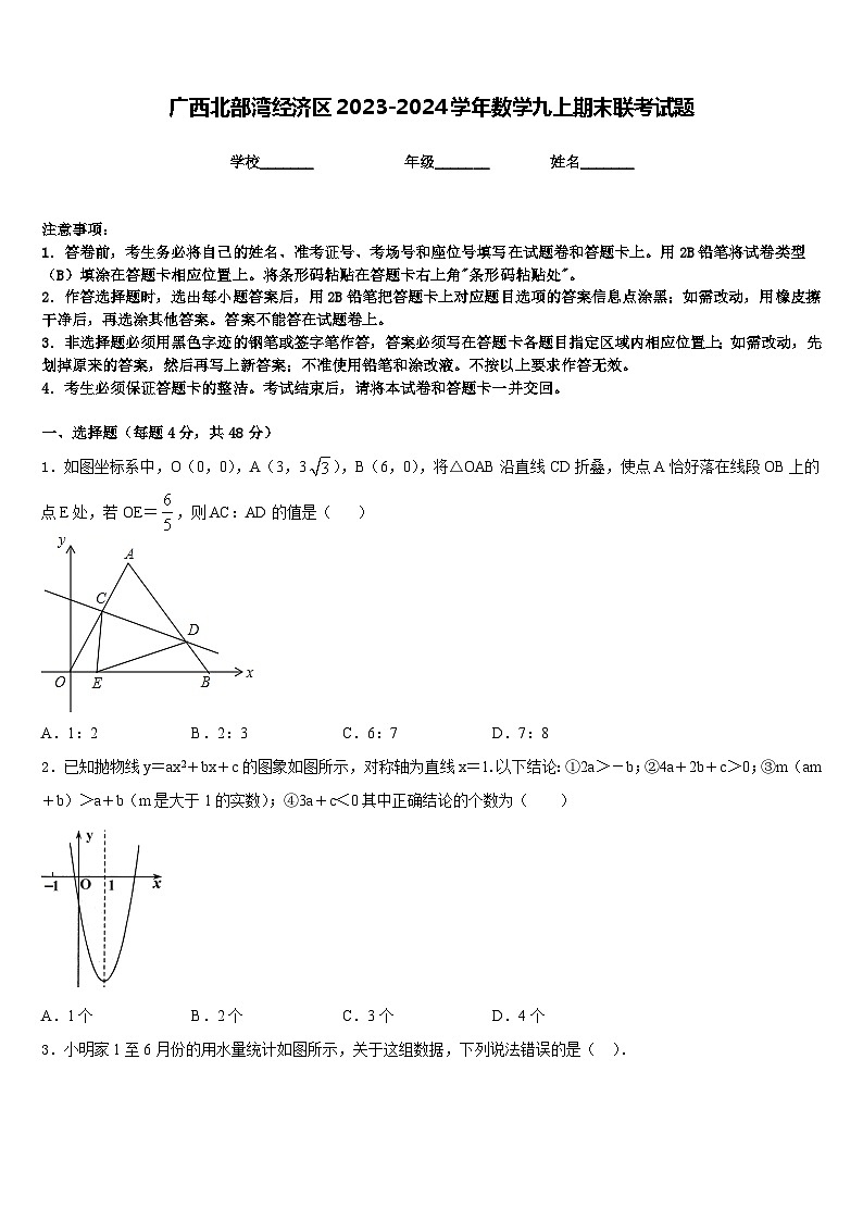 广西北部湾经济区2023-2024学年数学九上期末联考试题含答案第1页