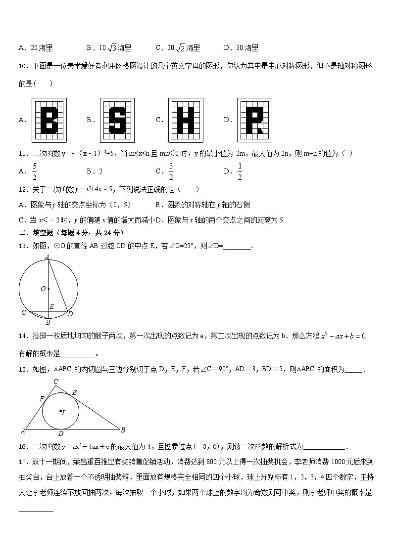 广西省柳州市名校2023-2024学年数学九年级第一学期期末教学质量检测模拟试题含答案03