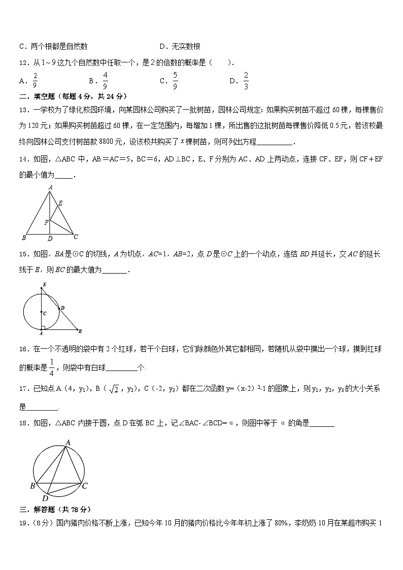 河北省廊坊市文安县2023-2024学年数学九年级第一学期期末经典模拟试题含答案03