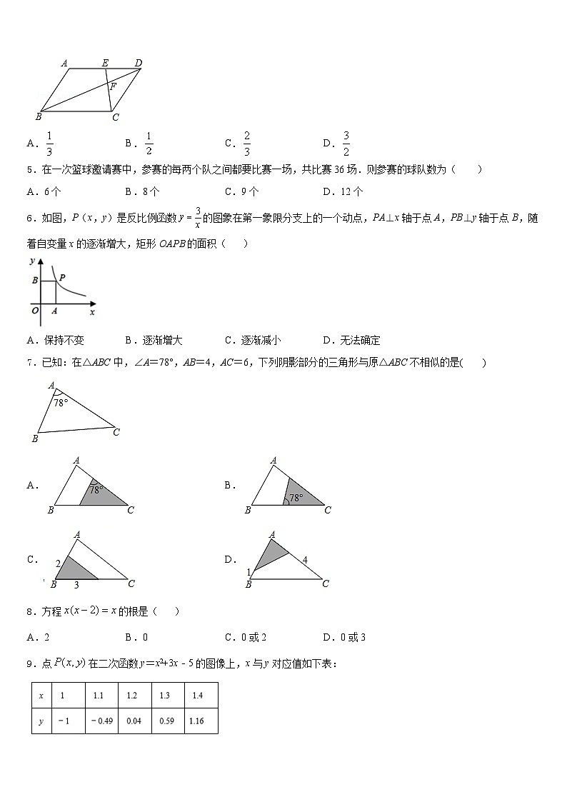 河北省唐山丰南区六校联考2023-2024学年数学九年级第一学期期末统考模拟试题含答案02