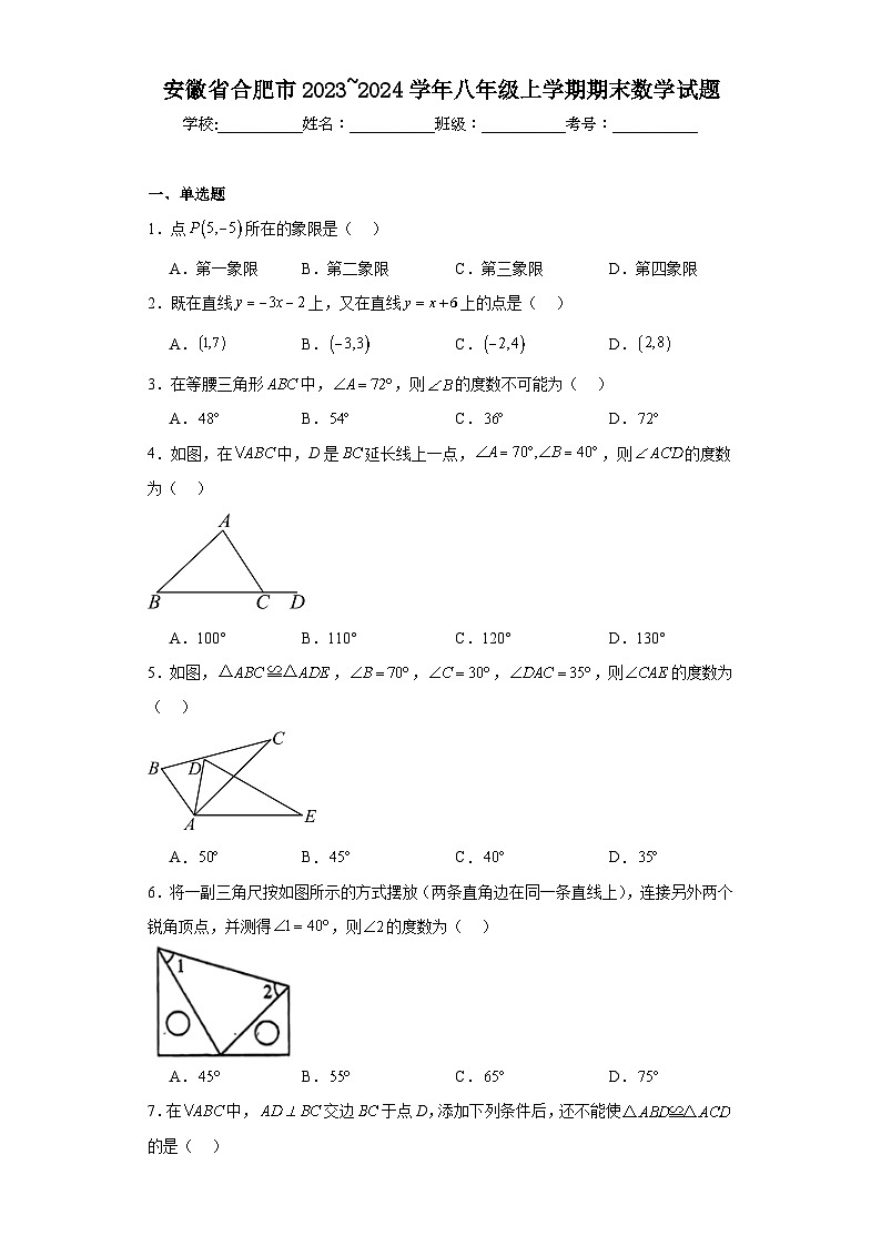 安徽省合肥市2023~2024学年八年级上学期期末数学试题(含答案)01