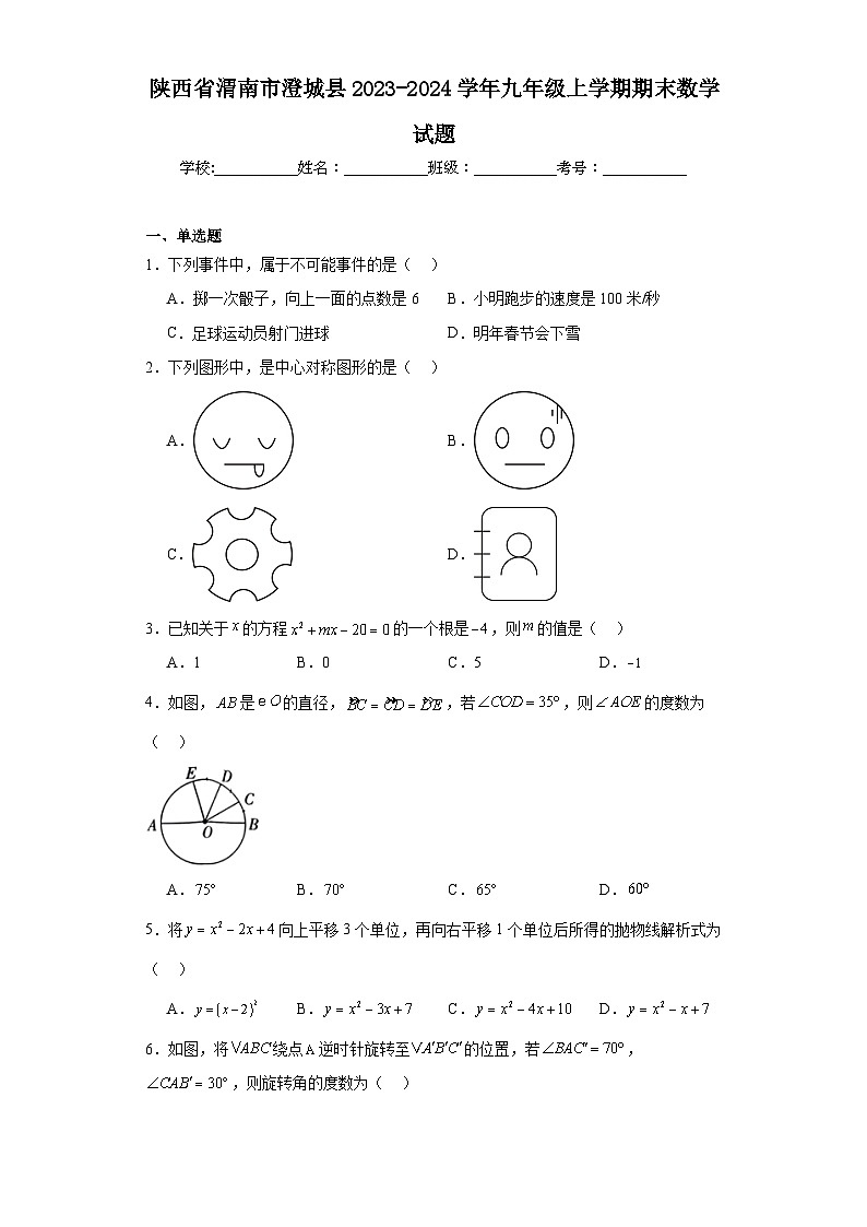 陕西省渭南市澄城县2023-2024学年九年级上学期期末数学试题(含答案)第1页