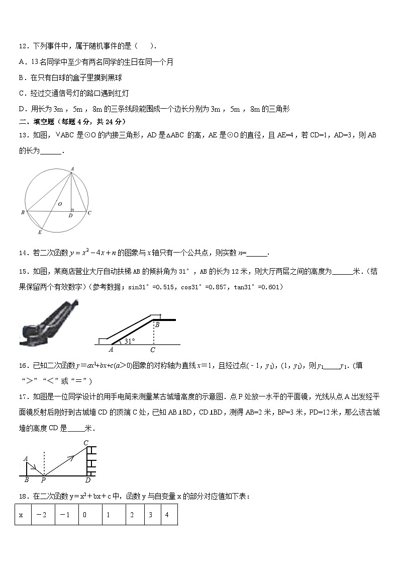 湖北省枣阳五中学2023-2024学年九上数学期末教学质量检测模拟试题含答案03