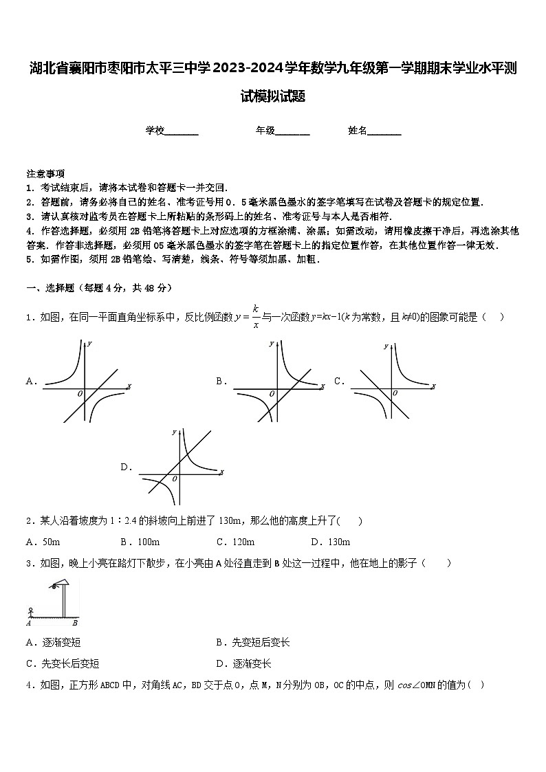 湖北省襄阳市枣阳市太平三中学2023-2024学年数学九年级第一学期期末学业水平测试模拟试题含答案01