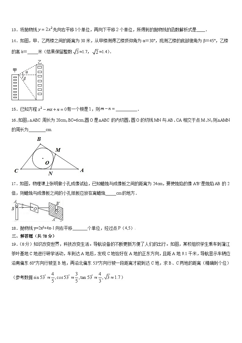 甘肃省庆阳市2023-2024学年九上数学期末检测试题含答案03