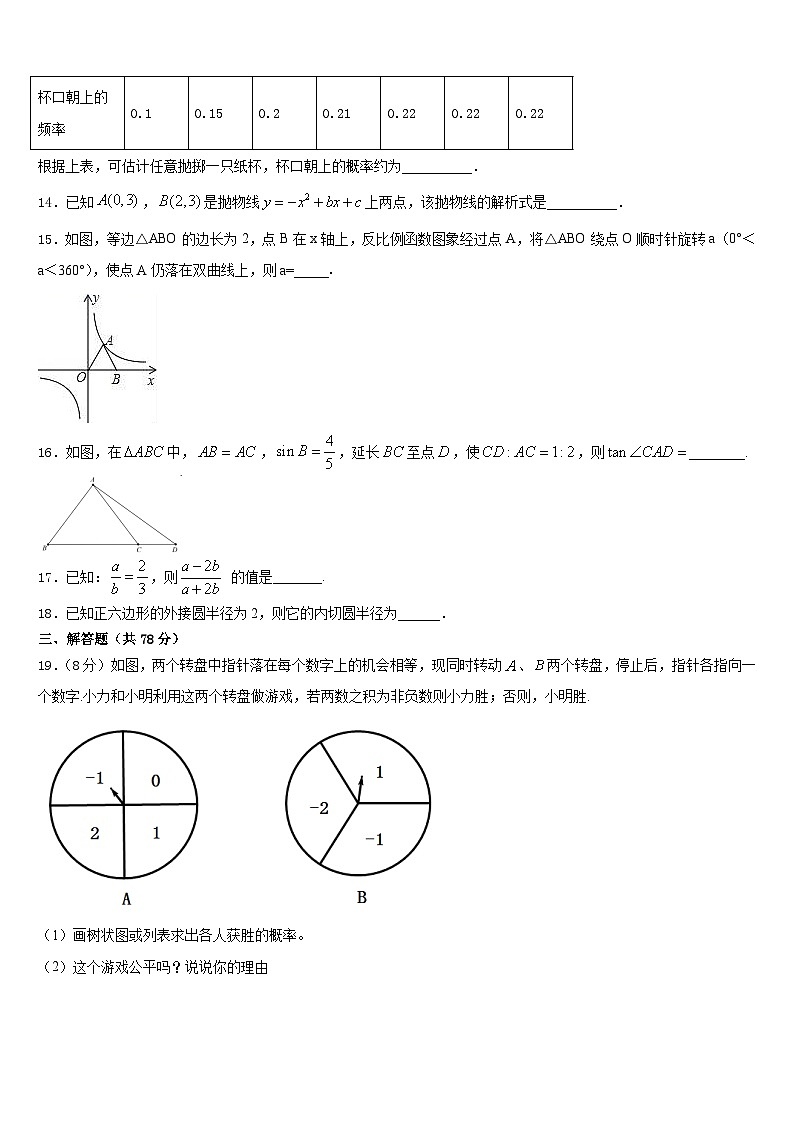 福建省夏门市金鸡亭中学2023-2024学年数学九上期末检测试题含答案03